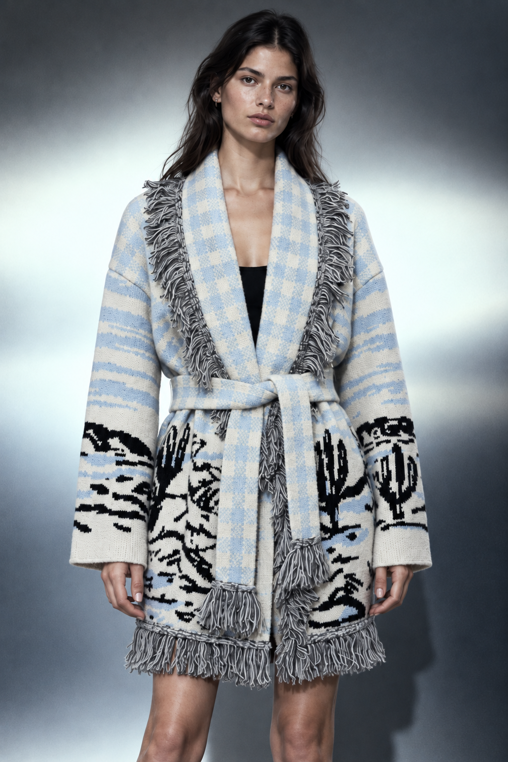 Cardigan Blue, détail buste